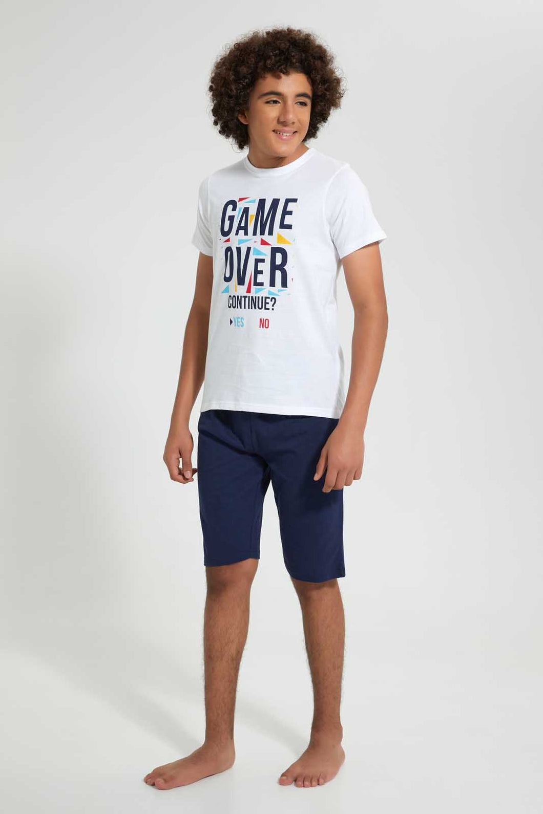 Redtag-White-Game-Over-Night-Suit-Pyjama-Sets-Senior-Boys-9 to 14 Years