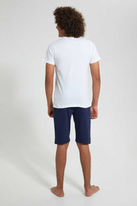 Redtag-White-Game-Over-Night-Suit-Pyjama-Sets-Senior-Boys-9 to 14 Years