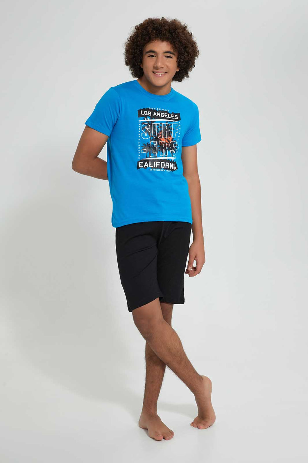 Redtag-Blue-Surfers-Night-Suit-Pyjama-Sets-Senior-Boys-9 to 14 Years