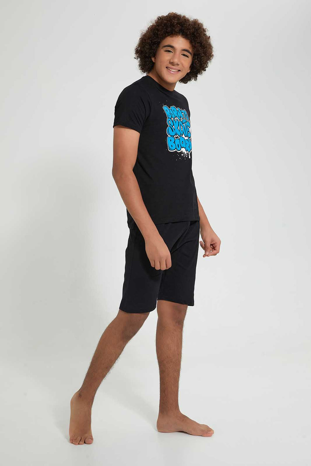Redtag-Black-Born-To-Skate-Night-Suit-Pyjama-Sets-Senior-Boys-9 to 14 Years