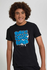 Redtag-Black-Born-To-Skate-Night-Suit-Pyjama-Sets-Senior-Boys-9 to 14 Years