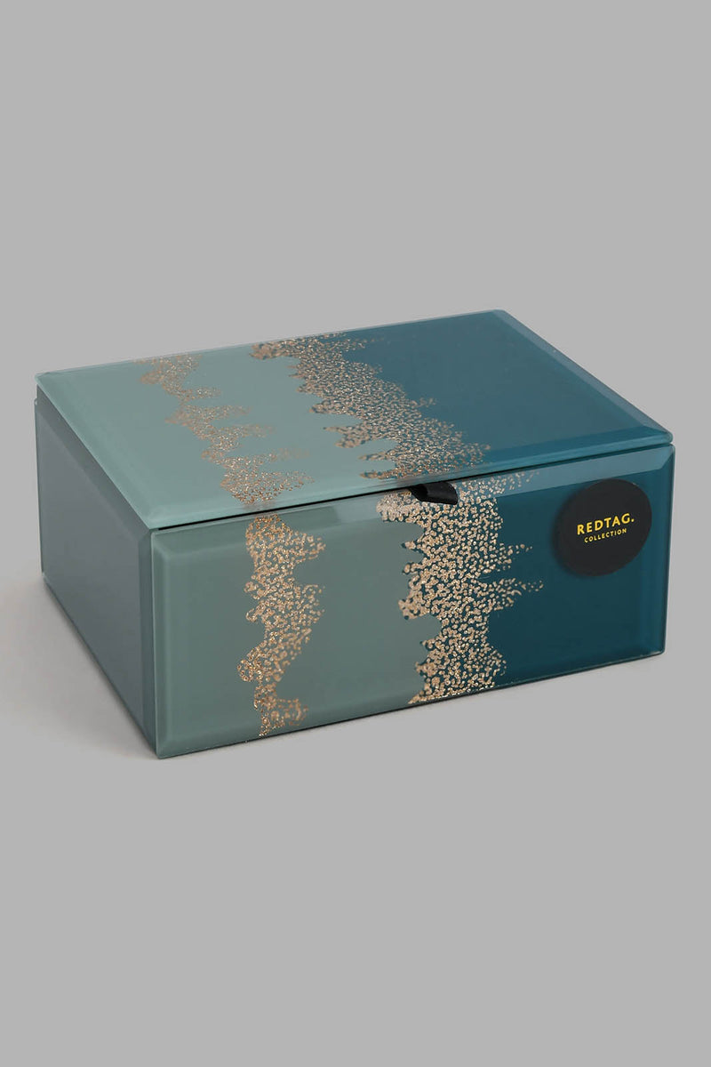 Redtag-Teal-Jubilant-Pattern-Glass-Box-Category:Fashion-Box,-Colour:Teal,-Filter:Home-Decor,-HMW-HOM-Dea-Decorative-Accessories,-JUBLIANT,-New-In,-New-In-HMW-HOM,-Non-Sale,-S22B,-Section:Homewares-Home-Decor-