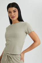 تنزيل الصورة على معرض الصور، Redtag-Olive-Ribbed-Lettuce-Cuff-Tee-Colour:Dark-Green,-Filter:Women's-Clothing,-New-In,-New-In-Women,-Non-Sale,-S22B,-Section:Women,-Women-T-Shirts-Women's-
