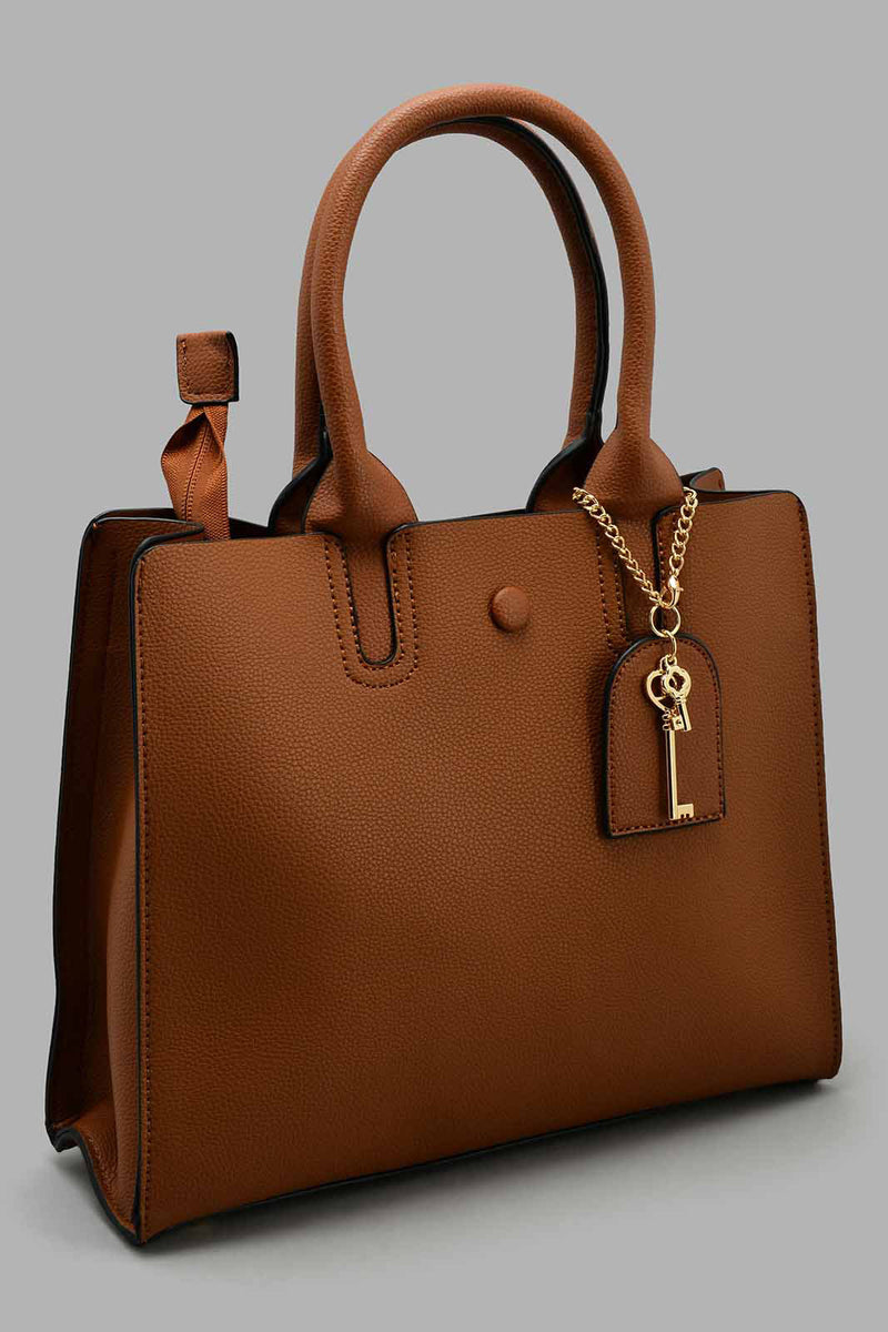 Redtag-Tan-Day-Bag-With-Key-Chain-Category:Bags,-Colour:Tan,-Filter:Women's-Accessories,-New-In,-New-In-Women-ACC,-Non-Sale,-S22B,-Section:Women,-Women-Bags-Women-