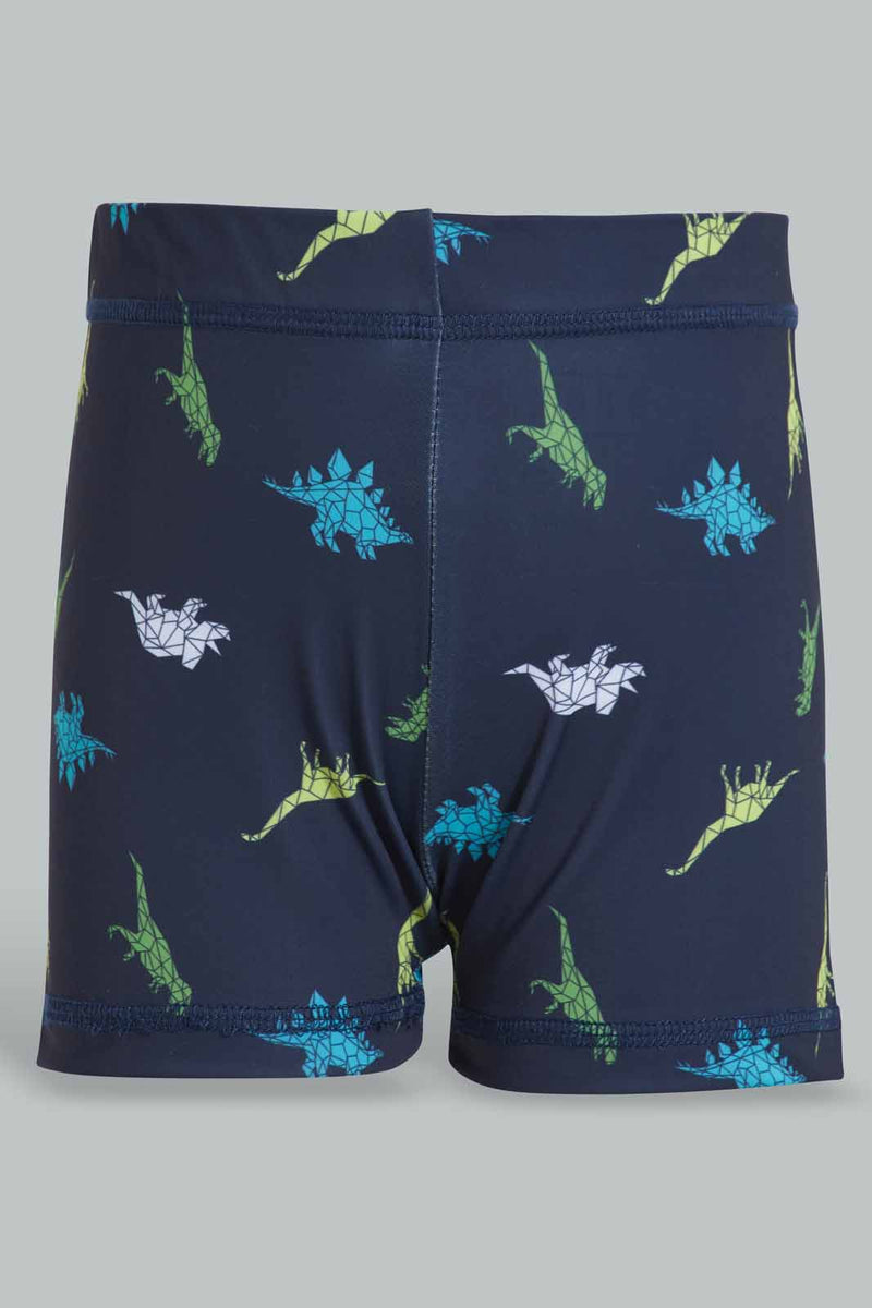 Redtag-Navy-Dino-Print-Swimtrunk-Swim-Shorts-Boys-2 to 8 Years