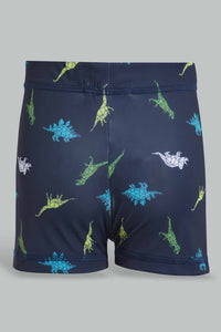 Redtag-Navy-Dino-Print-Swimtrunk-Swim-Shorts-Boys-2 to 8 Years