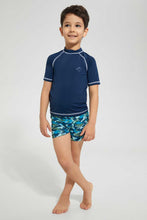 تنزيل الصورة على معرض الصور، Redtag-Blue-Print-Swimtrunk-Swim-Shorts-Boys-2 to 8 Years
