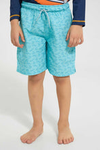 تنزيل الصورة على معرض الصور، Redtag-Blue-Shark-Swimshort-Swim-Shorts-Boys-2 to 8 Years
