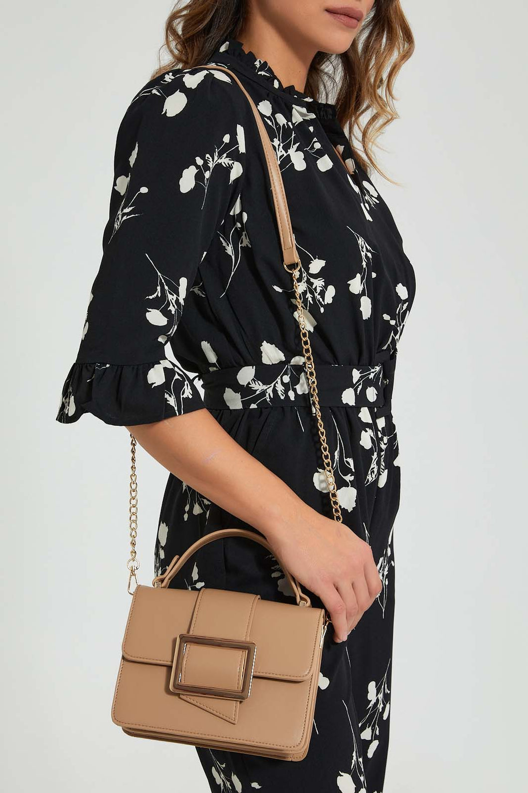 Tan Embellished Crossbody Bag