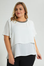 تنزيل الصورة على معرض الصور، Redtag-Ivory-Embroideredellished-Neck-Double-Layer-Blouse-Colour:Ivory,-Filter:Plus-Size,-LDP-Blouses,-New-In,-New-In-LDP,-Non-Sale,-S22B,-Section:Women-Women&#39;s-
