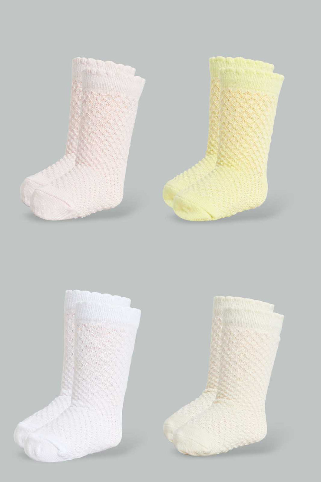 Redtag-Multi-Coloured-Jacquard-4Pcs-Pack-Socks-Ankle-Length-Infant-Girls-3 to 24 Months