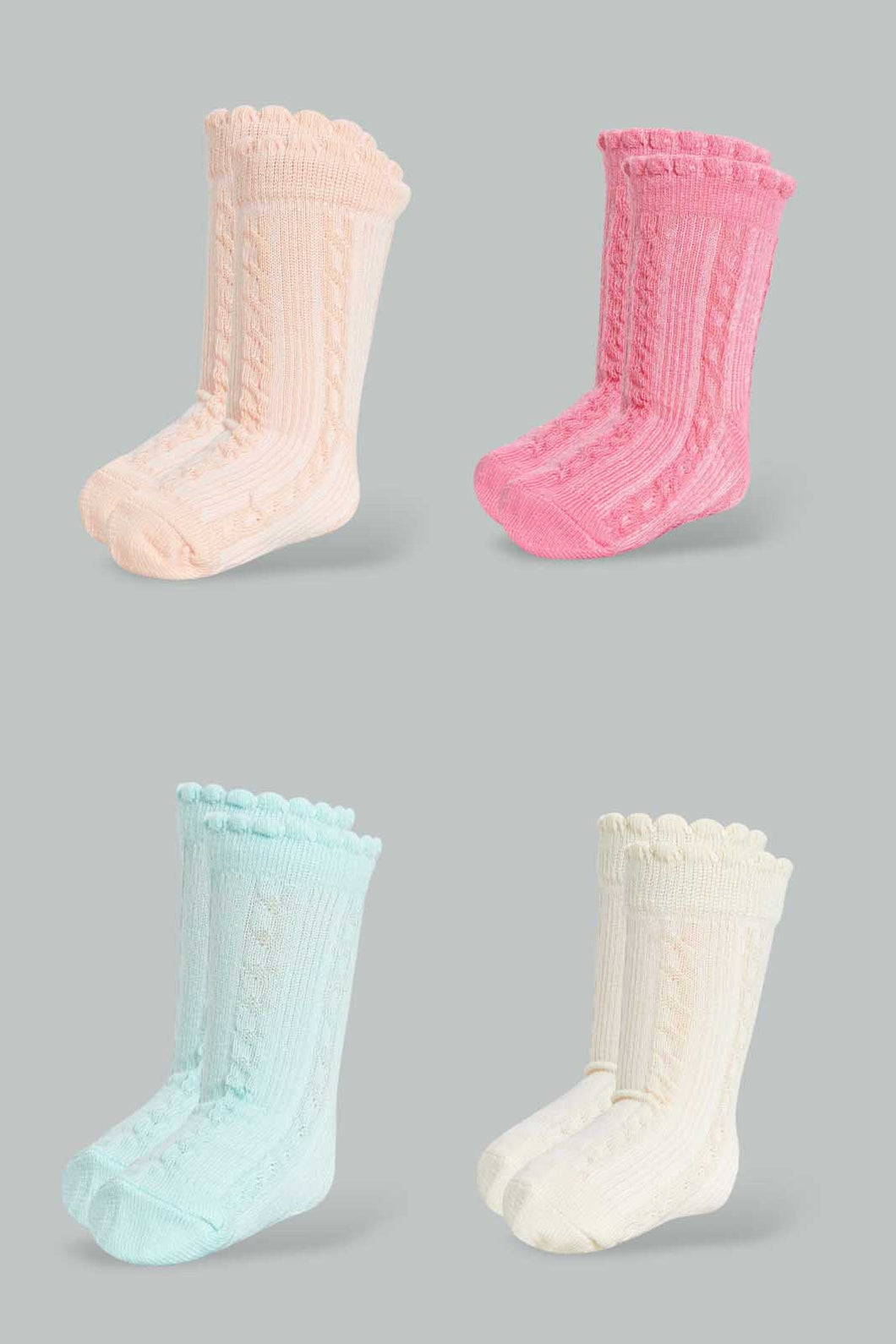 Redtag-Multi-Coloured-Jacquard-4Pcs-Pack-Socks-Ankle-Length-Infant-Girls-3 to 24 Months