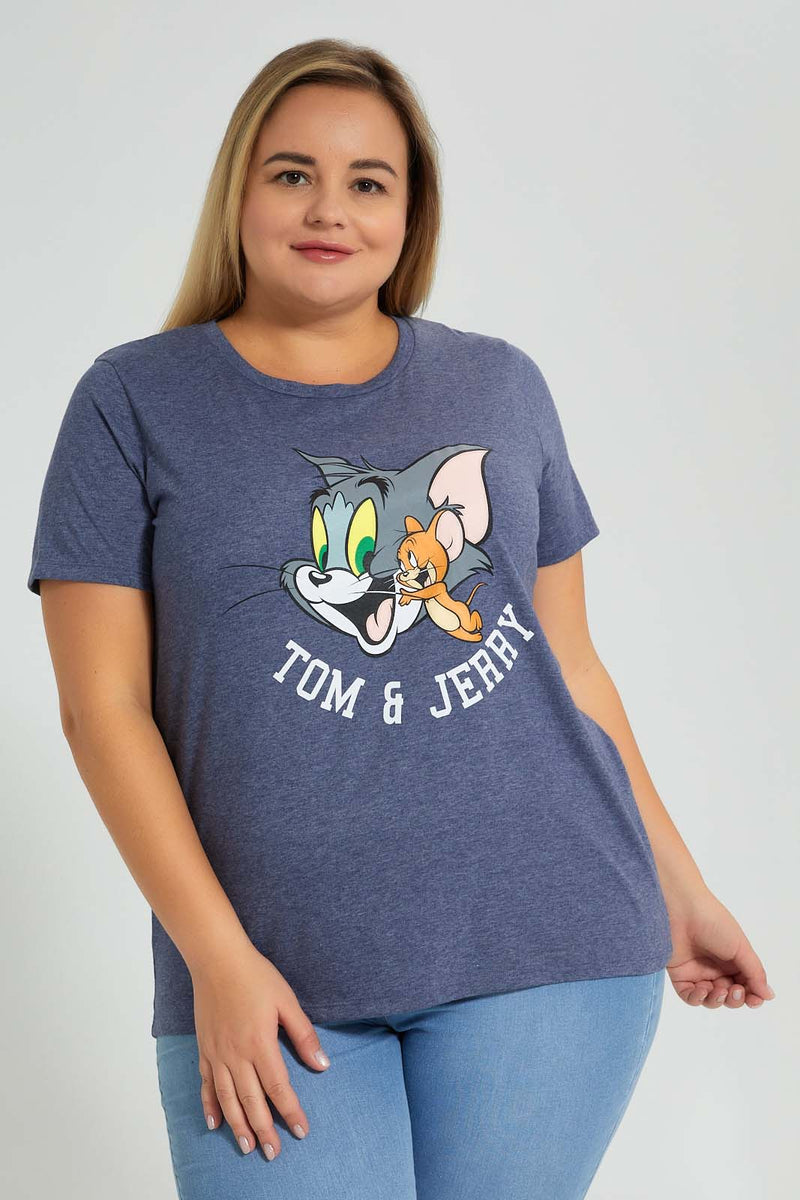 Redtag-Navy-Tom-And-Jerry-Character-T-Shirt-Colour:Navy,-Filter:Plus-Size,-LDP-T-Shirts,-New-In,-New-In-LDP,-Non-Sale,-S22B,-Section:Women,-TBL-Women's-