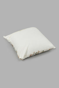 Redtag-Ivory/Green-Leaf-Embroidery-Cushion-0,-Colour:Ivory,-Filter:Home-Bedroom,-HMW-BED-Cushions,-New-In,-New-In-HMW-BED,-Non-Sale,-S22B,-Section:Homewares-Home-Bedroom-