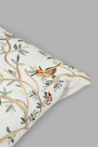 Redtag-Ivory/Green-Leaf-Embroidery-Cushion-0,-Colour:Ivory,-Filter:Home-Bedroom,-HMW-BED-Cushions,-New-In,-New-In-HMW-BED,-Non-Sale,-S22B,-Section:Homewares-Home-Bedroom-