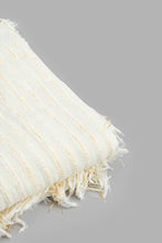 تنزيل الصورة على معرض الصور، Redtag-Ivory/Gold-Textured-Stripe-Throw-With-Fringles-Throws-Home-Bedroom-
