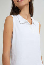 Load image into Gallery viewer, Redtag-White-S/L-Collared-Rib-Top-Plain-Senior-Girls-9 to 14 Years
