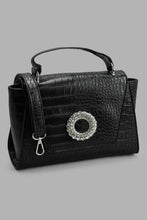 Load image into Gallery viewer, Redtag-Black-Croc-Textured-Day-Bag-Day-Bags-Women-
