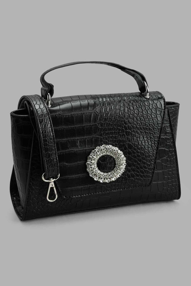 Redtag-Black-Croc-Textured-Day-Bag-Day-Bags-Women-