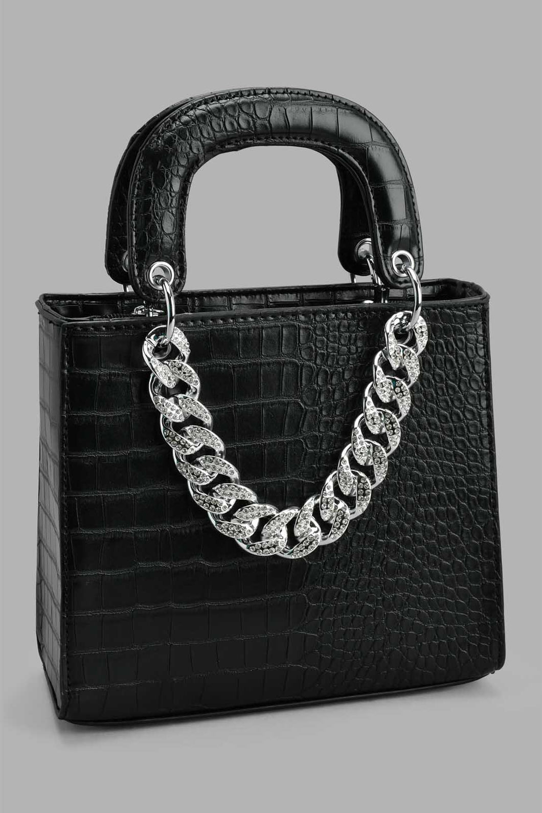 Redtag-Black-Croc-Textured-Day-Bag-Day-Bags-Women-