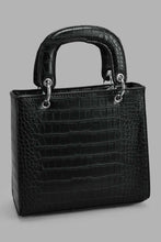 Load image into Gallery viewer, Redtag-Black-Croc-Textured-Day-Bag-Day-Bags-Women-
