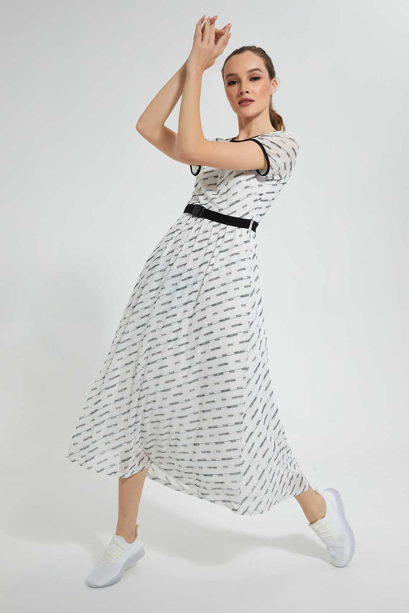 Redtag-White-Printed-Long-Dress-With-Belt-Dresses-Women's-