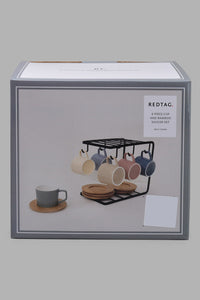 Redtag-Assorted-Tea-Cup-With-Coaster-And-Metal-Stand-(13-Piece)-Espresso-Sets-Home-Dining-