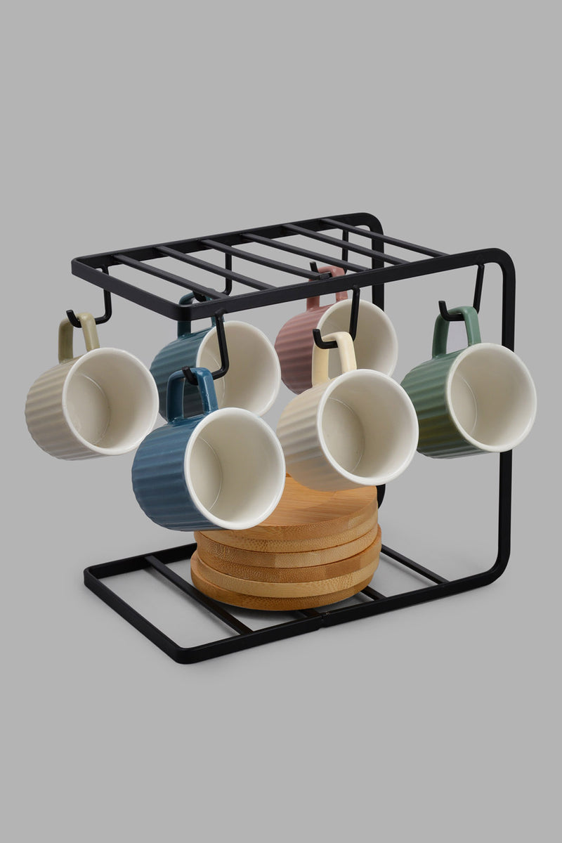 Redtag-Assorted-Tea-Cup-With-Coaster-And-Metal-Stand-(13-Piece)-Espresso-Sets-Home-Dining-