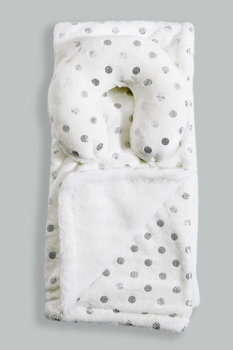 Redtag-White-Polka-Dot-Blanket-With-Baby-Pillow-(2-Piece)-Baby-Blankets-Baby-0 to 12 Months