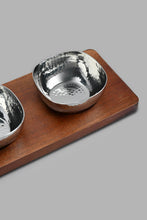 Load image into Gallery viewer, Redtag-Silver-Hammered-Bowl-Set-With-Wooden-Base-Category:Bowls,-Colour:Silver,-Filter:Home-Dining,-HMW-DIN-Sew-Serveware,-New-In,-New-In-HMW-DIN,-Non-Sale,-PERIGOLD,-S22C,-Section:Homewares-Home-Dining-
