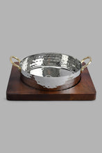 Load image into Gallery viewer, Redtag-Silver-Hammered-Bowl-With-Gold-Brass-Handles-With-Wooden-Base-Category:Bowls,-Colour:Silver,-Filter:Home-Dining,-HMW-DIN-Sew-Serveware,-New-In,-New-In-HMW-DIN,-Non-Sale,-PERIGOLD,-S22C,-Section:Homewares-Home-Dining-
