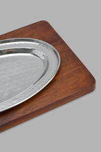 Load image into Gallery viewer, Redtag-Silver-Hammered-Tray-With-Wooden-Base-Category:Plates,-Colour:Silver,-Filter:Home-Dining,-HMW-DIN-Sew-Serveware,-New-In,-New-In-HMW-DIN,-Non-Sale,-PERIGOLD,-S22C,-Section:Homewares-Home-Dining-
