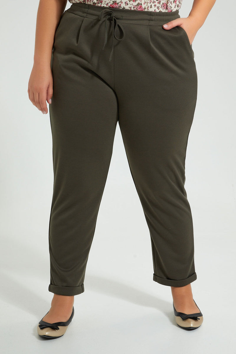 Redtag-Olive-Tapered-Leg-Turn-Up-Trouser-Colour:Olive,-Filter:Plus-Size,-LDP-Trousers,-New-In,-New-In-LDP,-Non-Sale,-S22B,-Section:Women-Women's-