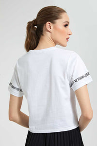 Redtag-White--T-Shirt-With-Artwork-Cropped-Tops-Women's-