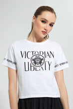 تنزيل الصورة على معرض الصور، Redtag-White--T-Shirt-With-Artwork-Cropped-Tops-Women&#39;s-
