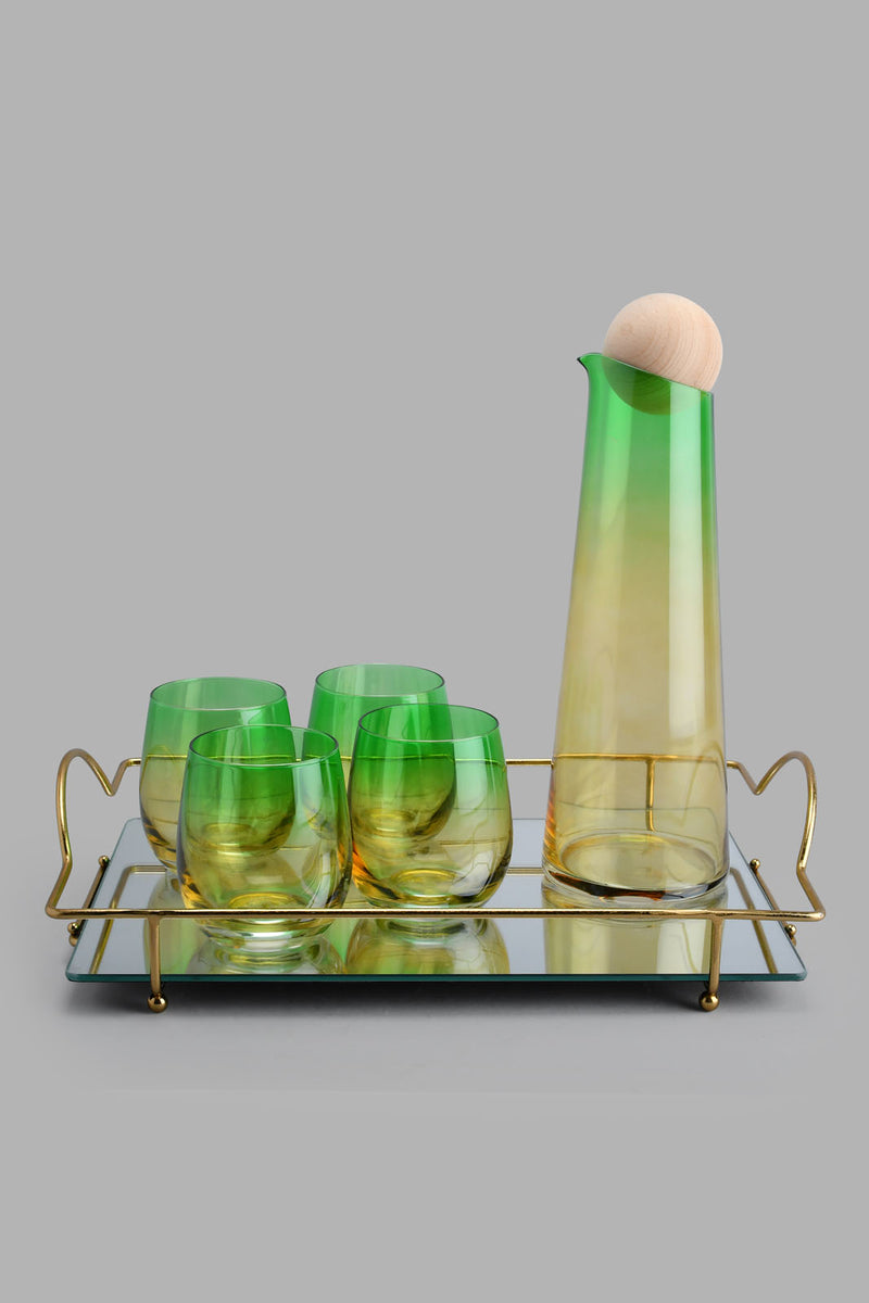 Redtag-Green-Decanter-Set-With-Glass-Tray-(6-Piece)-Category:Jugs,-Colour:Green,-Filter:Home-Dining,-HMW-DIN-Drw-Drinkware,-JUBLIANT,-New-In,-New-In-HMW-DIN,-Non-Sale,-S22B,-Section:Homewares-Home-Dining-