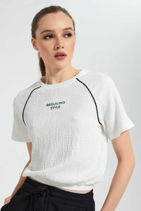 Redtag-White-T-Shirt-With-Waist-Detail-Graphic-T-Shirts-Women's-