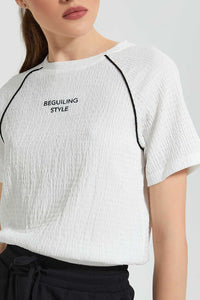 Redtag-White-T-Shirt-With-Waist-Detail-Graphic-T-Shirts-Women's-