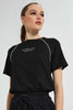 Redtag-Black--T-Shirt-With-Waist-Detail-Graphic-T-Shirts-Women's-