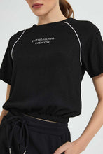 تنزيل الصورة على معرض الصور، Redtag-Black--T-Shirt-With-Waist-Detail-Graphic-T-Shirts-Women&#39;s-
