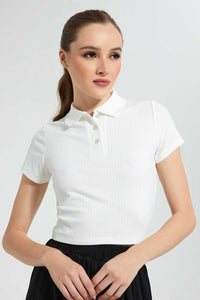 Redtag-White-Cropped-Polo-Tops-Women's-