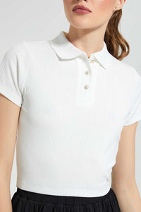 Redtag-White-Cropped-Polo-Tops-Women's-