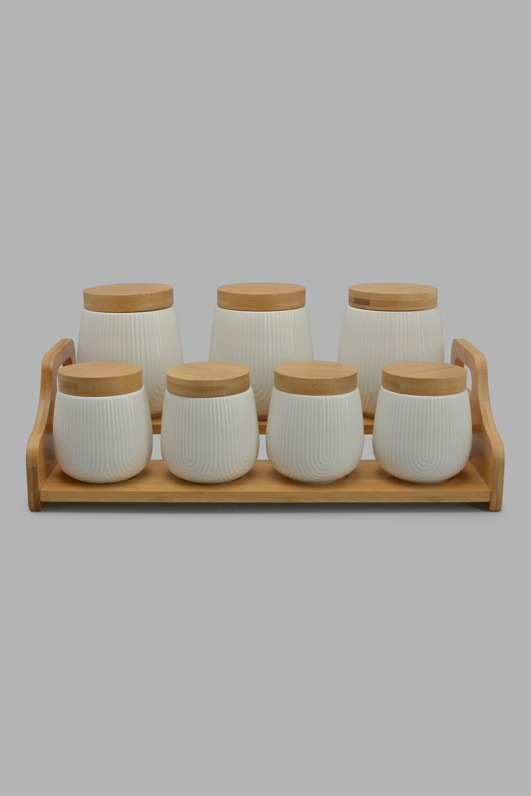 Redtag-White-Stripe-Canister-Set-Wiith-Stand-(8-Piece)-Category:Canisters-And-Jars,-Colour:White,-Filter:Home-Dining,-HMW-DIN-Storage,-New-In,-New-In-HMW-DIN,-Non-Sale,-S22C,-Section:Homewares-Home-Dining-