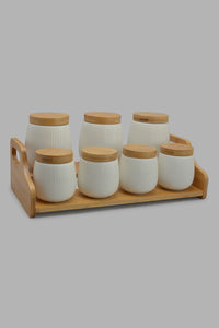 Redtag-White-Stripe-Canister-Set-Wiith-Stand-(8-Piece)-Category:Canisters-And-Jars,-Colour:White,-Filter:Home-Dining,-HMW-DIN-Storage,-New-In,-New-In-HMW-DIN,-Non-Sale,-S22C,-Section:Homewares-Home-Dining-