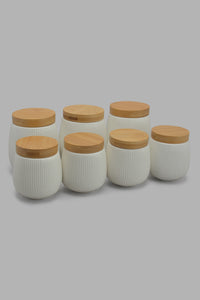 Redtag-White-Stripe-Canister-Set-Wiith-Stand-(8-Piece)-Category:Canisters-And-Jars,-Colour:White,-Filter:Home-Dining,-HMW-DIN-Storage,-New-In,-New-In-HMW-DIN,-Non-Sale,-S22C,-Section:Homewares-Home-Dining-