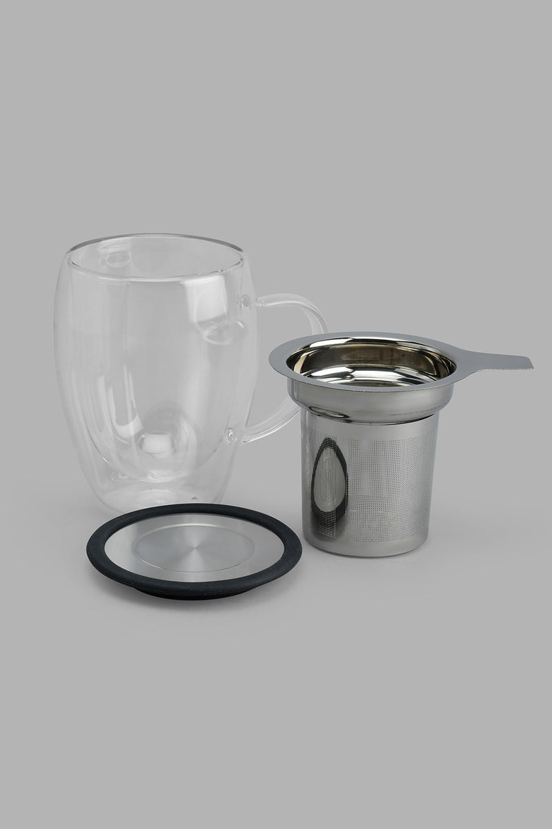 Redtag-Clear-Glass-Mug-With-Stainless-Steel-Infuser-Category:Cups-&-Mugs,-Colour:White,-Filter:Home-Dining,-HMW-DIN-Crc-Crockery,-New-In,-New-In-HMW-DIN,-Non-Sale,-S22B,-Section:Homewares-Home-Dining-