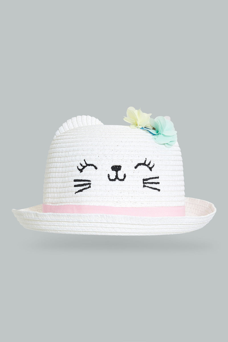 Redtag-White-Embellished-Hat-For-Girls-Colour:White,-Filter:Girls-Accessories,-GIR-Caps,-New-In,-New-In-GIR-ACC,-Non-Sale,-S22B-Girls-