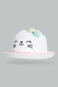 Redtag-White-Embellished-Hat-For-Girls-Colour:White,-Filter:Girls-Accessories,-GIR-Caps,-New-In,-New-In-GIR-ACC,-Non-Sale,-S22B-Girls-