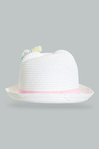 Redtag-White-Embellished-Hat-For-Girls-Colour:White,-Filter:Girls-Accessories,-GIR-Caps,-New-In,-New-In-GIR-ACC,-Non-Sale,-S22B-Girls-