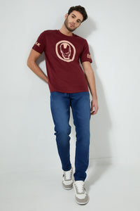 Redtag-Burgandy-Ironman-Crew-Neck-T-Shirt-Colour:Burgundy,-Filter:Men's-Clothing,-Men-T-Shirts,-New-In,-New-In-Men,-Non-Sale,-S22B,-Section:Men-Men's-